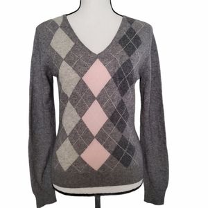 Apt.9 v-neck, cashmere, long sleeve, retro argyle sweater